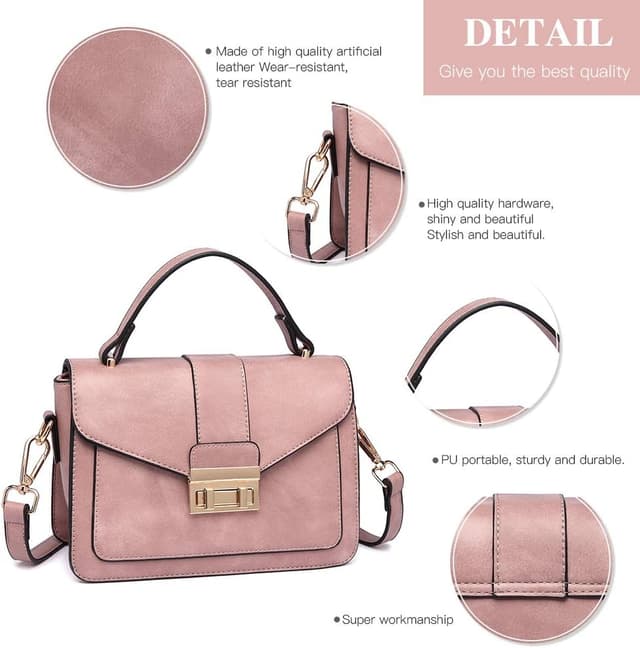 Detalle de Miss Lulu sac à main femme en PU cuir avec bandoulière amovible (22 x 9,5 x 16 cm)