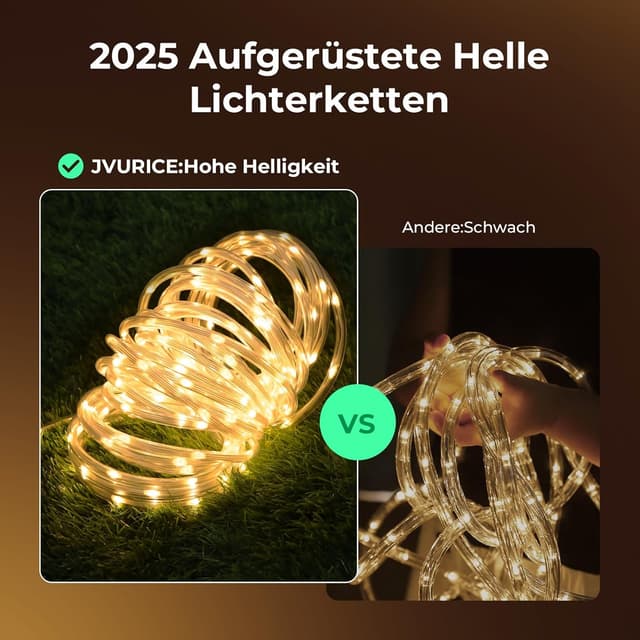 Detalle 2 de LED Schlauch 20 m mit 400 LEDs für außen – Lichterkette IP67, 8 Modi, dimmbar mit Fernbedienung & Timer
