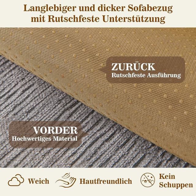 Detalle 2 de Sofa Überzug 3 Sitzer 70 x 180 cm Hellgrau