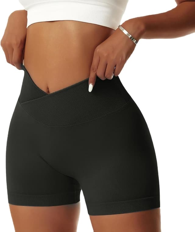 Detalle de Vertvie Damen Gym Shorts mit V-Cross Stretch Push-Up – High Waist, nahtlos & Butt Scrunch Workout Shorts