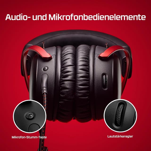Detalle de HyperX Cloud III Gaming-Headset kabelgebunden mit 53-mm-Treibern, DTS und Noise-Cancelling-Mikrofon (Schwarz/Rot)