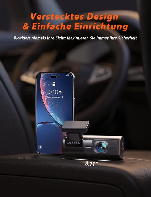 Thumbnail 5 de iZEEKER 2,5K Dashcam 1440P mit WLAN und 32GB SD