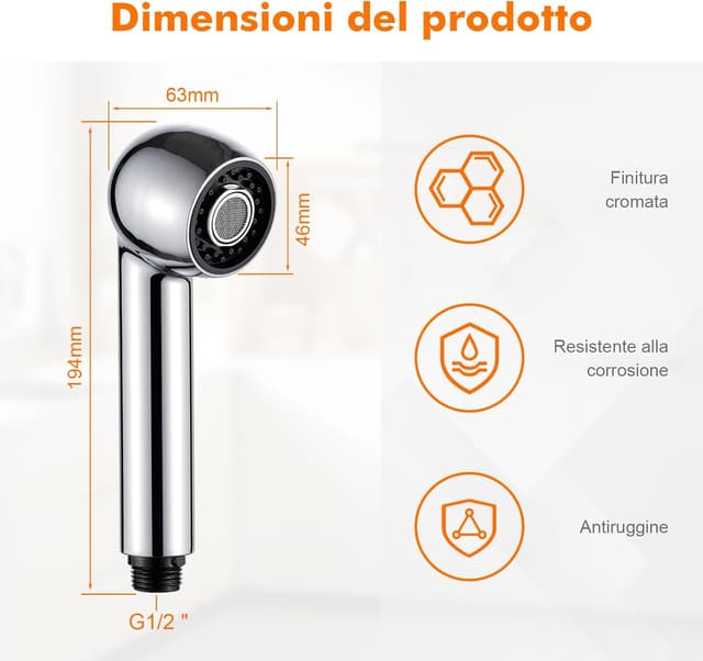 Detalle 2 de Soffione ricambio cucina G1/2 a 2 funzioni