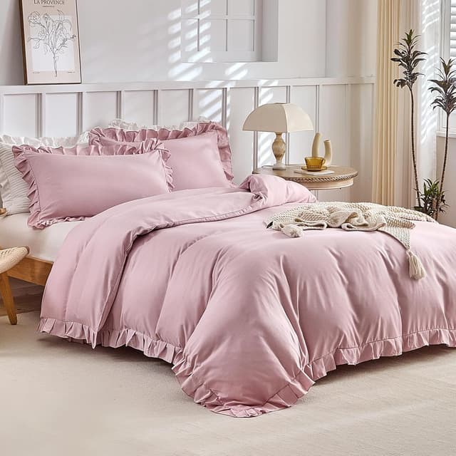 Detalle de Tokokimo Ruffle Duvet Cover Double (200x200 cm) in Pink with 2 Pillowcases