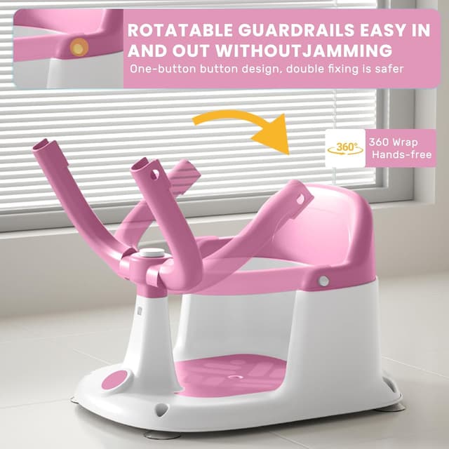 Detalle 2 de UBRAVOO Baby Bath Seat (6-24 Months) with 4 Suction Cups – Non-Slip Infant Bath Tub Chair, Pink