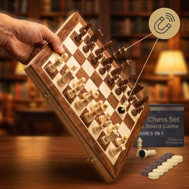 Detalle 2 de Wooden Magnetic Chess Set 15” 🎲