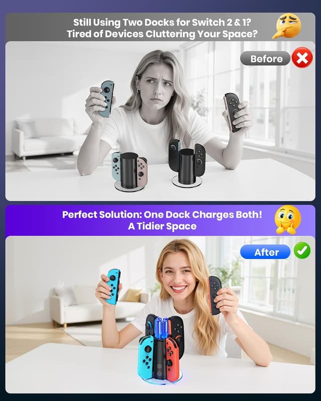 Thumbnail 3 de Switch Controller Ladestation für Joy-Con 2 & 1 mit RGB-Lichtern – kompatibel mit Nintendo Switch 2/1 & OLED