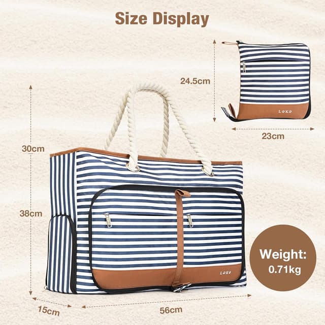 Detalle de Lekespring große Strandtasche Damen 56 x 15 x 38 cm – mit Reißverschluss & Nassfach
