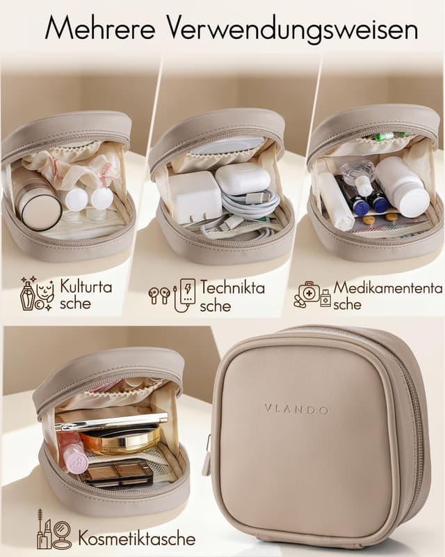 Detalle de VLANDO Kosmetiktasche klein – Make-up Bag mit Einsteckfächern, Reißverschluss & wasserabweisendem Material