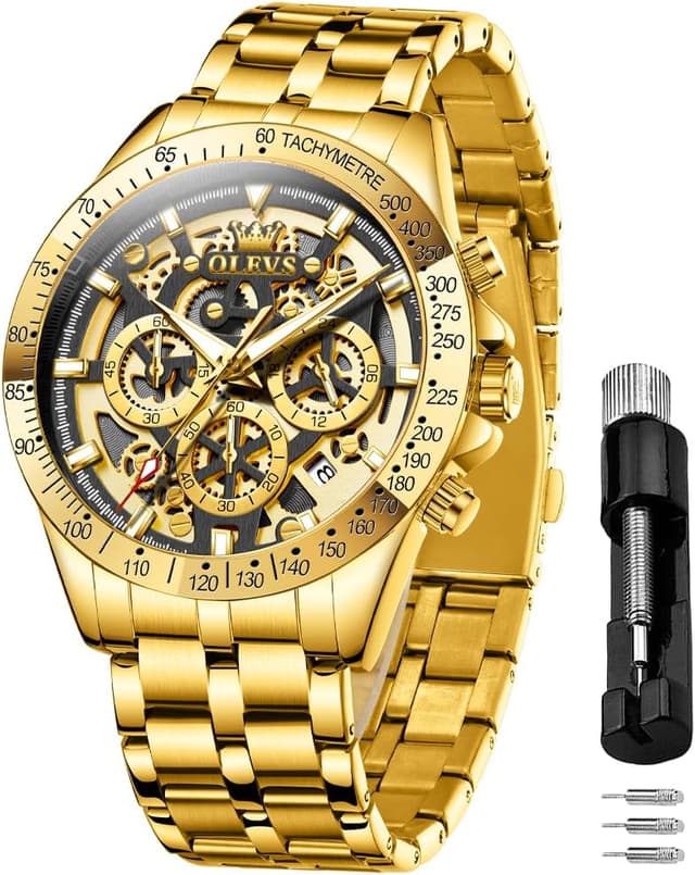 Thumbnail 6 de OLEVS Herren Skeleton Quarz Business-Uhr mit Edelstahlband, 3ATM wasserdicht – skeleton Look