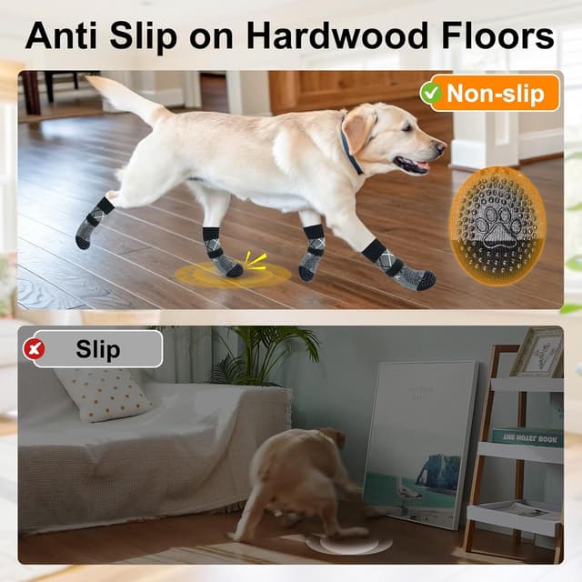 Detalle de BEAUTYZOO Hundesocken Anti Rutsch im 6er-Set (doppelseitig, mit Klettverschluss) – für Innenbereich, Pfotenschutz