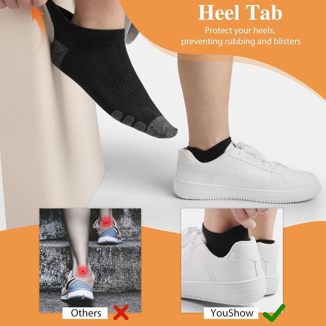 Detalle de YouShow Cotton Trainer Socks 10 Pairs – Ankle Sports Socks for Men & Women (Anti-Blister)