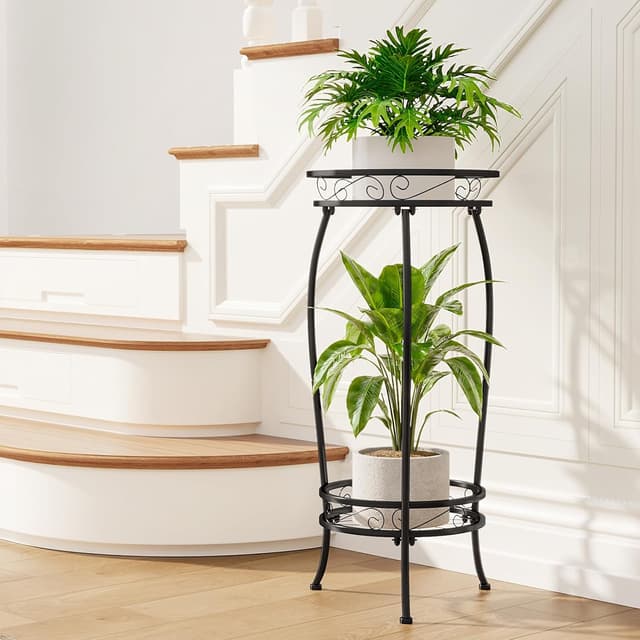 Detalle 2 de Bamworld Metall-Blumenständer mit 3-Bein-Sockel, schwarz – 30 x 30 x 70 cm