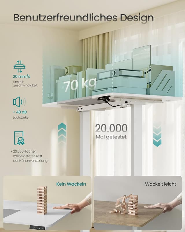 Detalle de SONGMICS elektrisch höhenverstellbarer Schreibtisch LSD015W02, 120 x 60 cm stufenlos, mit Memory-Funktion