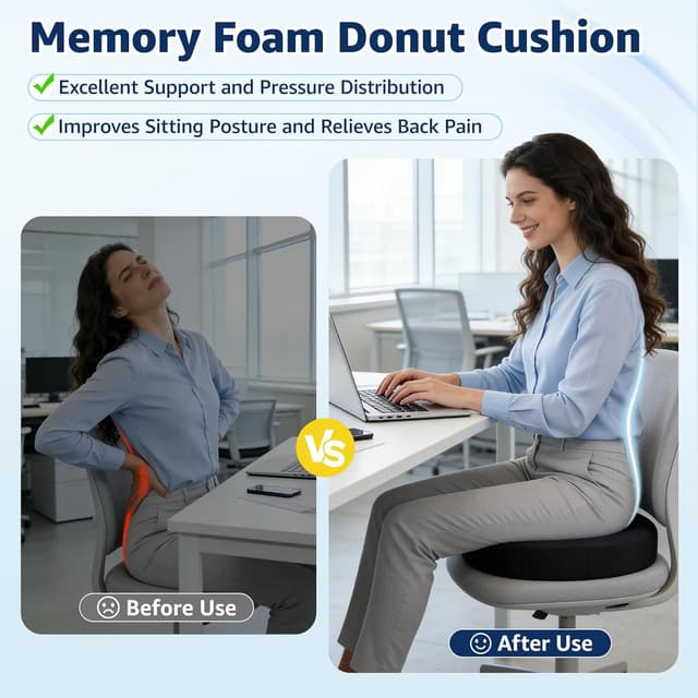 Thumbnail 6 de BRO Donut Cushion for Haemorrhoids – ergonomic memory foam seat cushion with ice-silk cover