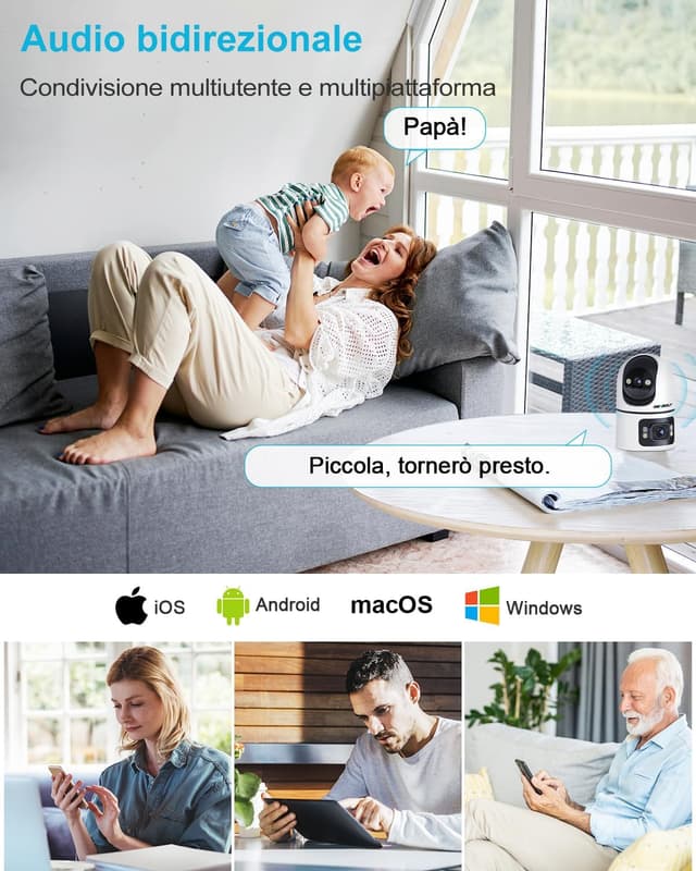 Detalle 2 de GENBOLT Telecamera Wi‑Fi per interni con doppio obiettivo 360° e rilevamento umanoide/animali