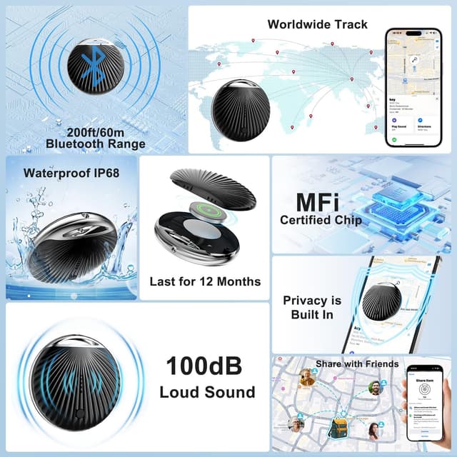 Detalle 2 de Air Tracker Tag compatibile con Apple Dov’è (solo iOS), 4 pezzi Smart Bluetooth nero con batteria sostituibile (Air Tracker Tag per chiavi e oggetti)