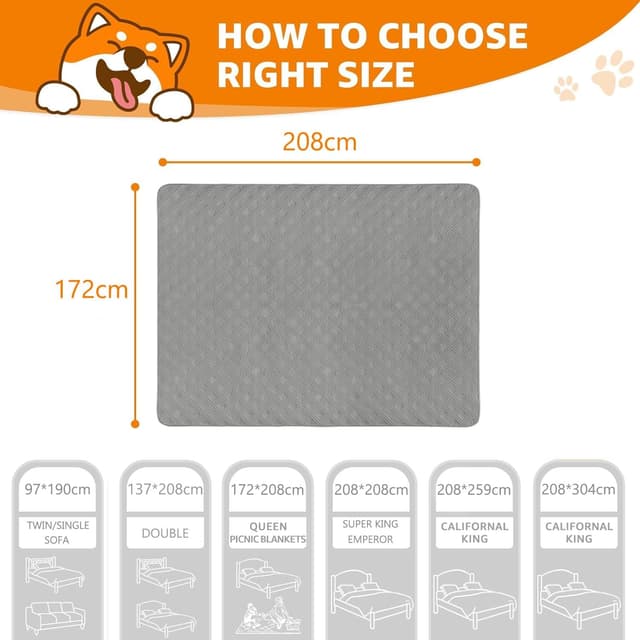 Detalle 2 de Waterproof Dog Bed Covers for Couch Protection 172x208cm (Grey) – water-resistant, anti-slip sofa and bed blanket