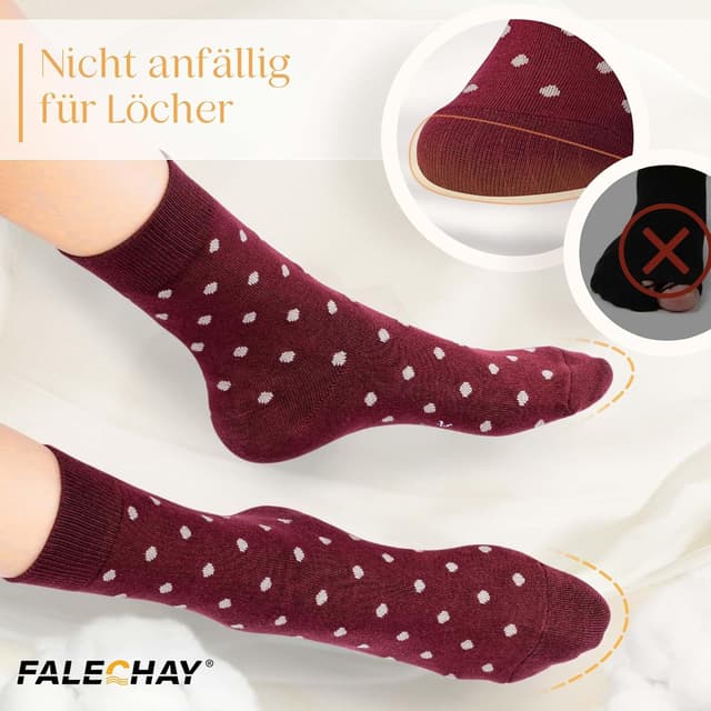 Detalle de Falechay 10 Paar Damen Sportsocken (39–42 & 35–38), Baumwolle mit Punkten/Streifen