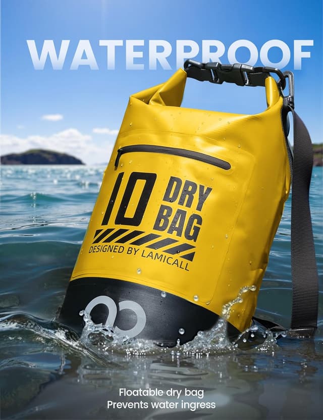 Detalle de Lamicall Dry Bag Waterproof Backpack with IPX8 Phone Pouch – 40L (Yellow)