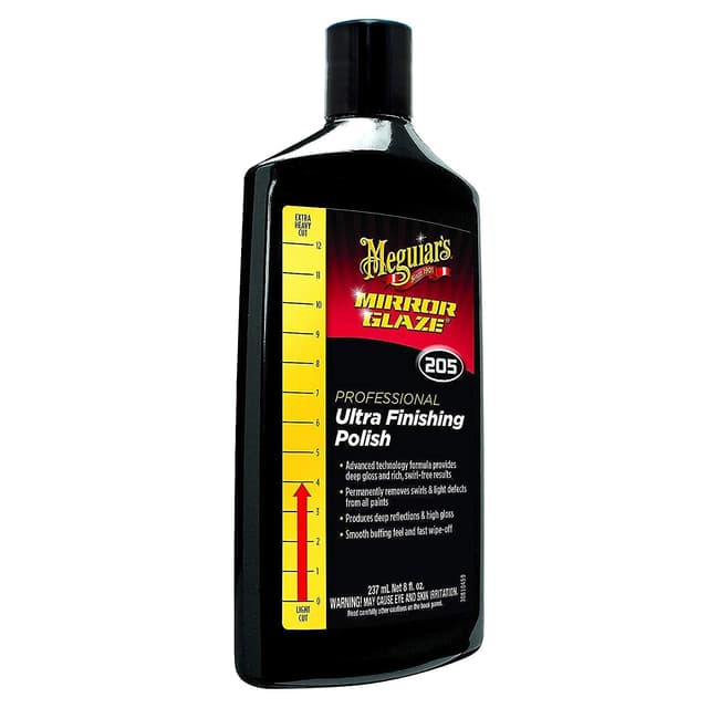 Detalle de Meguiar's M205 Mirror Glaze Ultra Finishing Polish (8 oz) for swirl removal and high-gloss paint shine