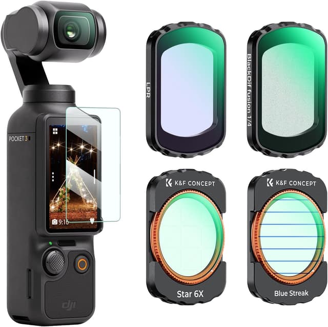 Detalle de K&F CONCEPT 4er Magnetic Effect Filter Set für DJI Osmo Pocket 3 – Black-Mist, Blue Streak, Lichtverschmutzung und Star-Filter