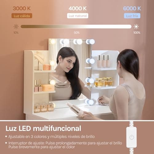 Detalle de WOLTU Tocador de Maquillaje con Luz y Espejo 💄