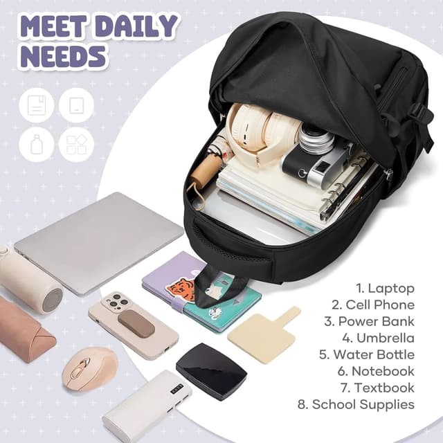 Detalle de HYC00 lightweight school backpack for teenage girls (waterproof, multi-pocket, 20L)