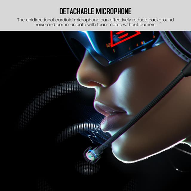 Detalle de EKSA Gaming Headset E900 mit abnehmbaren Mikrofon & 3,5-mm-Kabel (PS5, Xbox, Switch, PC) – Schwarz