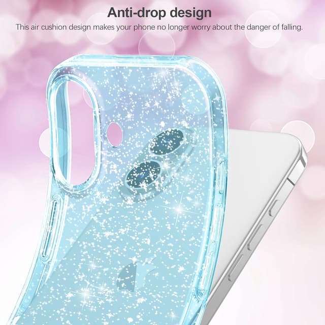 Thumbnail 6 de AROYI 3 in 1 Clear Glitter Case for iPhone 16 (6.1") with 2x Tempered Glass Screen Protectors, Blue