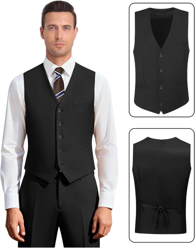 Detalle 2 de ZKHOECR Men’s 3-Piece Slim Fit Suit Set (Two-Button Blazer, Vest, Pants) for Weddings & Business