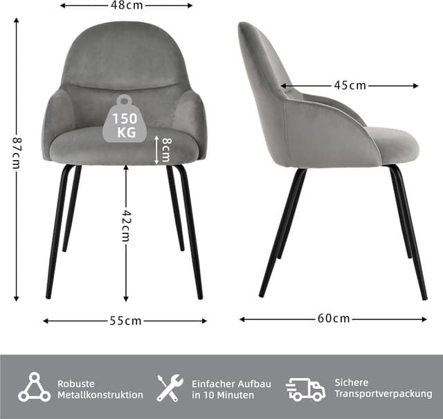 Detalle de Set 6 sedie da pranzo con braccioli 55x60x87