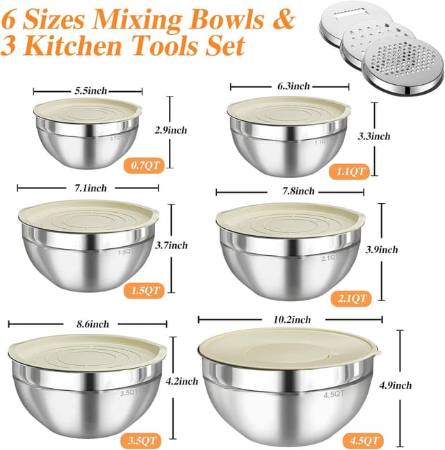 Thumbnail 4 de Winproper Mixing Bowls Set 6 PCS, 4.5 QT 🥣