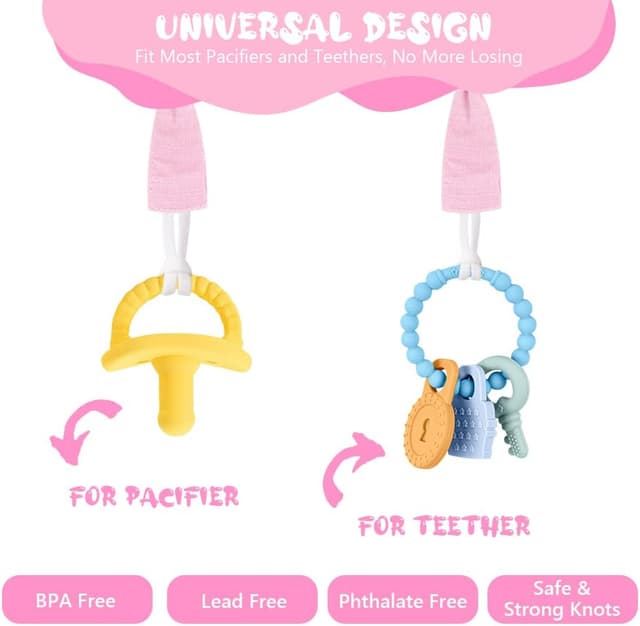 Thumbnail 2 de Vicloon Catenella Portaciuccio neonato personalizzata, set da 3 con clip in legno di faggio – Serie Rosa