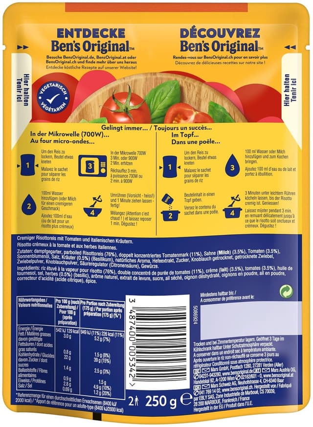 Thumbnail 2 de BEN'S ORIGINAL Risotto Tomaten 6×250 g 🍚