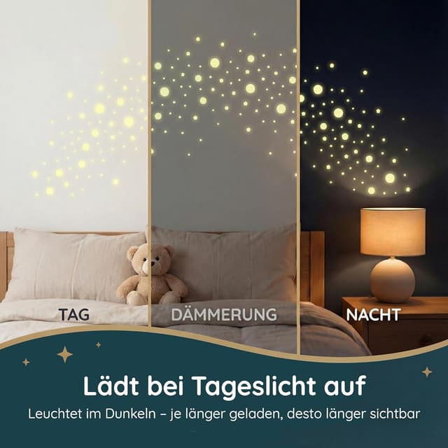 Detalle de Leuchtsterne Kinderzimmer (400 Stück) – selbstklebende Glow-in-the-Dark Sterne für Wand & Decke