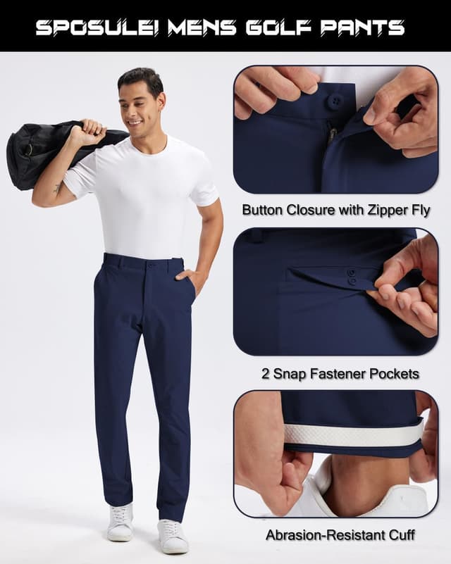 Detalle 1 de SPOSULEI Men’s Golf Pants with Elastic Waist, Lightweight Quick-Dry, Water-Resistant Finish, 4 Pockets