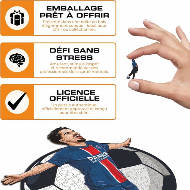 Detalle de Iconic Puzzles PSG Vitinha – puzzle en bois sous licence officielle (taille M, 270 pièces)