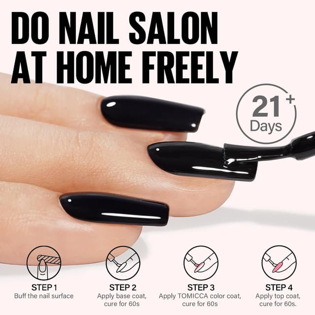 Detalle de TOMICCA Vernis semi permanent noir naturel (15 ml) UV/LED – gel à poser, retirer au soak off
