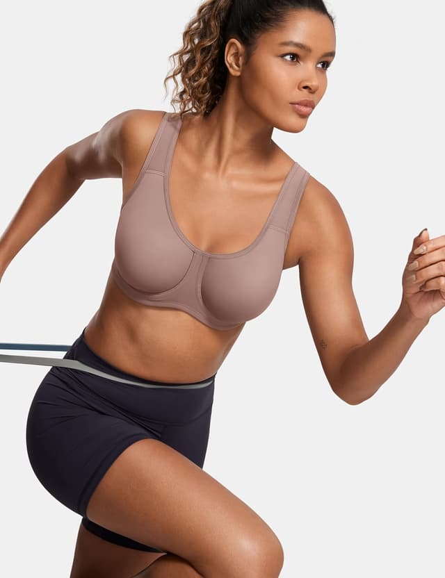 Detalle de SYROKAN Women’s Max Control Solid High Impact Plus Size Underwire Sports Bra (for Large Breasts)