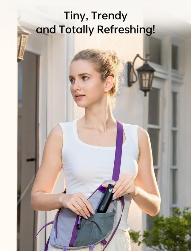 Detalle de JISULIFE Mini Handventilator 3‑in‑1 mit USB-Ladung, Powerbank & Taschenlampe