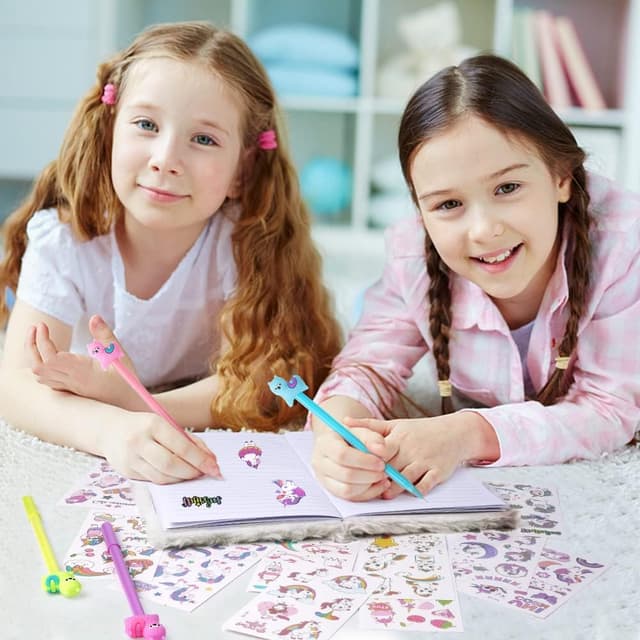 Thumbnail 6 de OFFCUP Quaderno Peluche con Unicorno – Diario segreto con penne gel e adesivi (set di cancelleria per bambine)