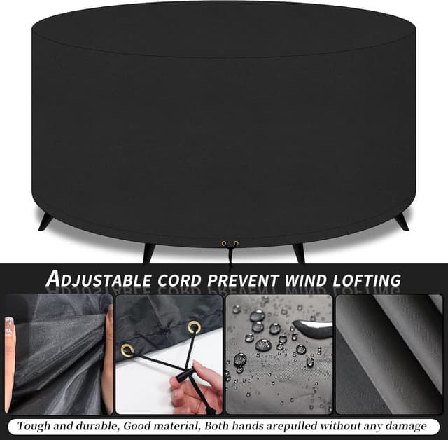 Detalle de PATIO PLUS Large Round Garden Table Furniture Cover (420D Oxford, 300x90cm) – waterproof & windproof outdoor protection