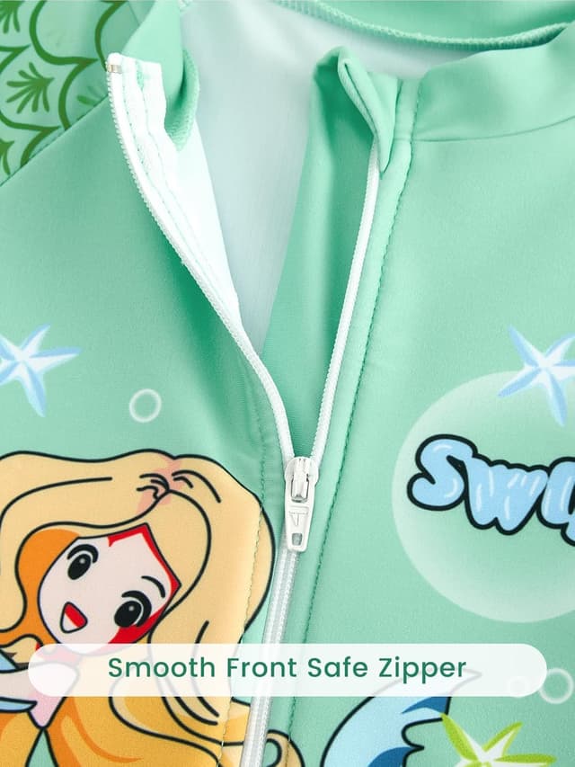 Detalle de JiAmy girls skirted one-piece swimsuit with front zip and built-in briefs (3–12 years)