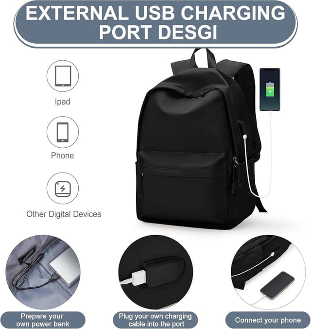 Detalle de WEPLAN B1-Black 22L Laptop School Backpack (14-inch) for Secondary & College