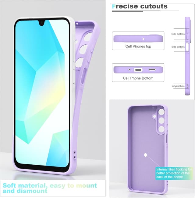 Detalle de THIYUFUNS Hülle für Samsung Galaxy A16 5G/4G (6,7") – TPU Case mit 2 Schutzfolien & Silikon-Handseil, lila