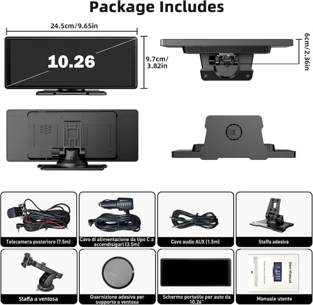 Thumbnail 6 de 10.26" Wireless Car Stereo with Apple CarPlay & Android Auto, IPS Touchscreen & 1080P Rear Camera