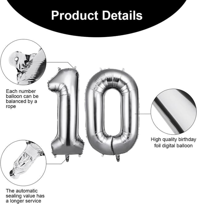 Thumbnail 2 de OFFCUP Zahlen Luftballon 10 Silber
