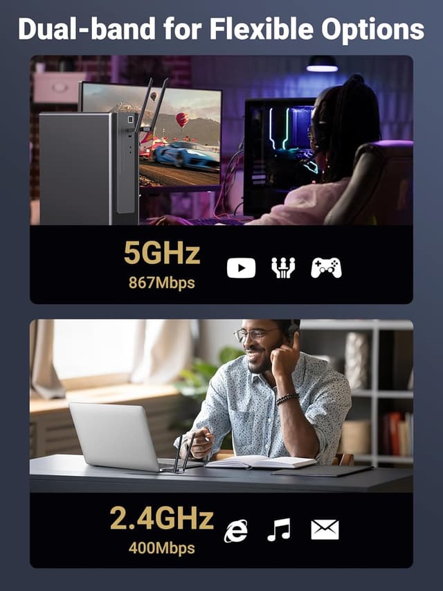 Detalle de UGREEN USB WiFi Dongle AC1300Mbps dual antennas ⌛