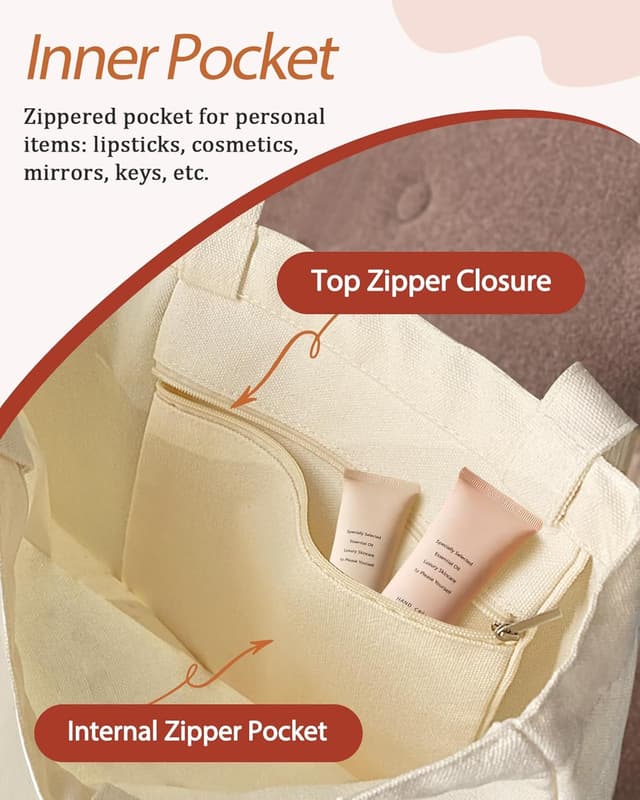 Detalle de Miss Adola canvas tote bag for women and girls (70% cotton, 38cm x 35cm) with pocket